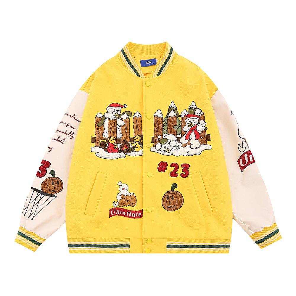 Machine Embroidery Autumn And Winter Menswear Fashion Brand American Stitching PU Leather Sleeve Coat