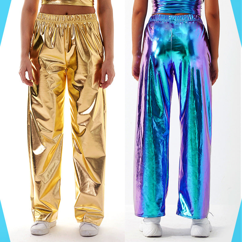 Casual Pants Women's High Street INS Design Aurora Laser Gradient High Waist Straight Pants