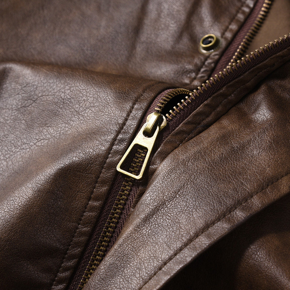 Distressed Lapel Leather Jacket Men's European And American