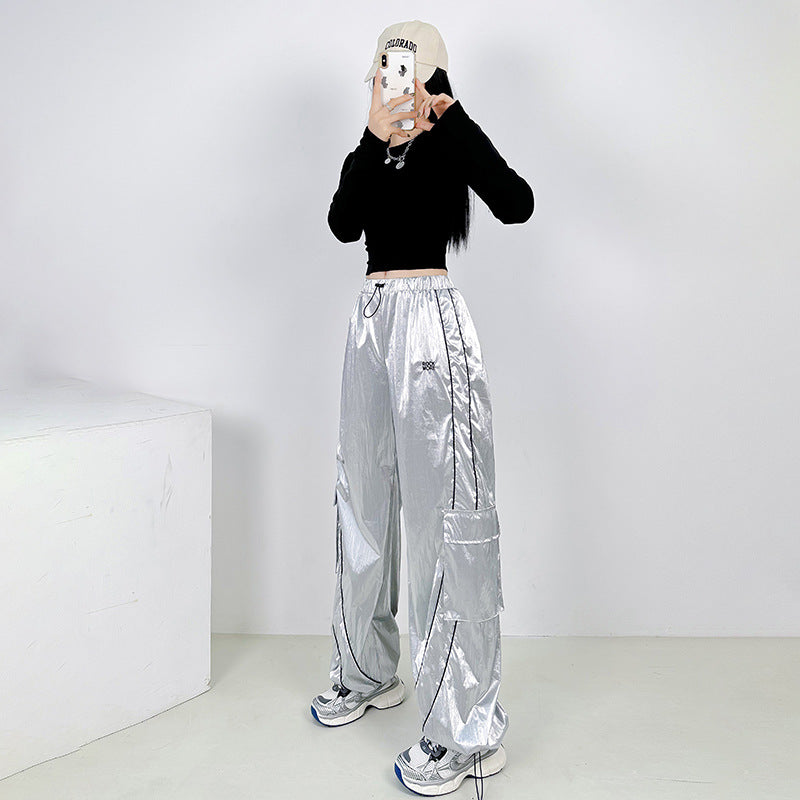 Silver Shiny Surface Pocket Overalls