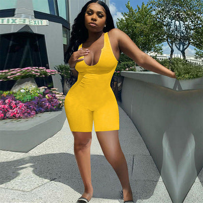 Women's American Sports Vest Knit Pit Short Jumpsuit