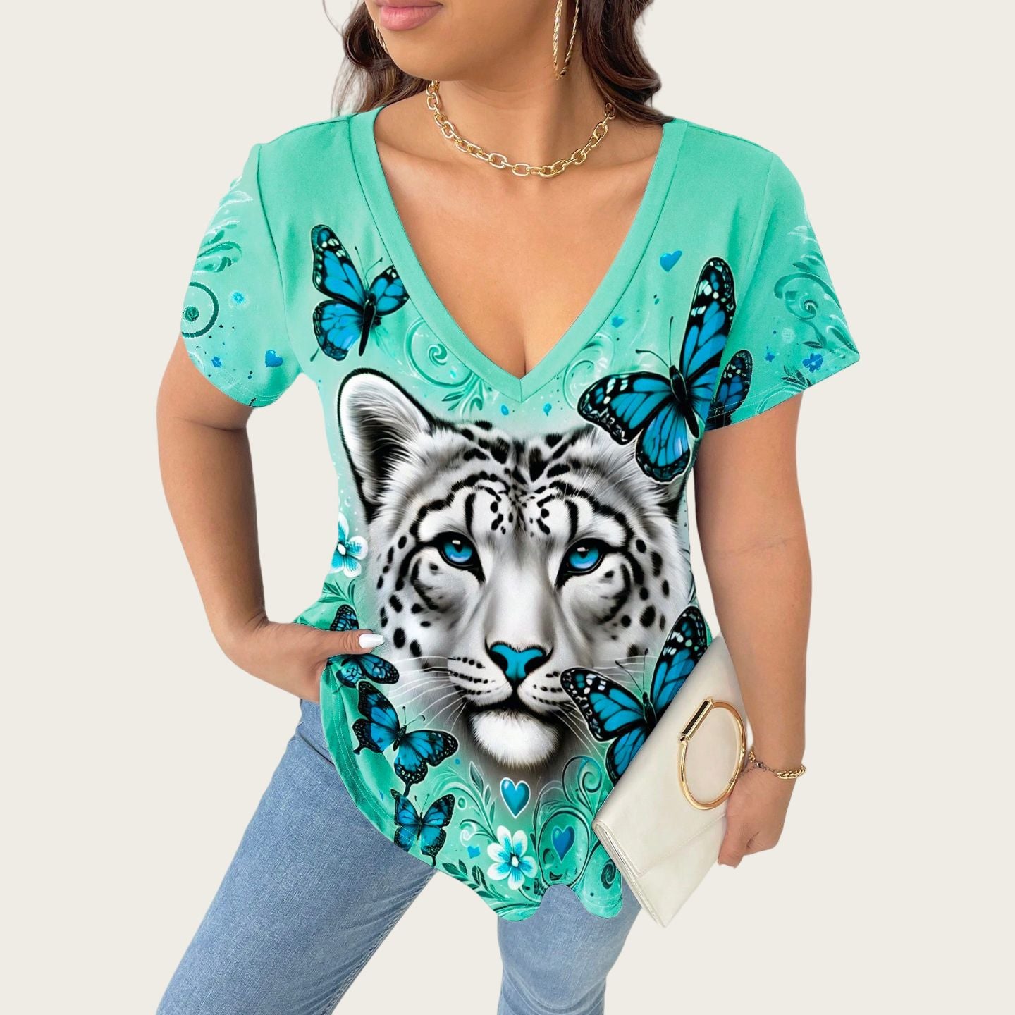 Stylish Minimalist Casual Design Womens Short Sleeve Top