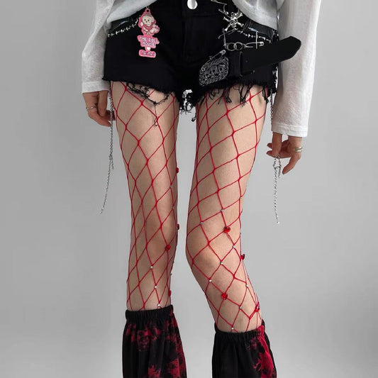 European And American Red Love Spot Drill Rhinestone Shiny Socks