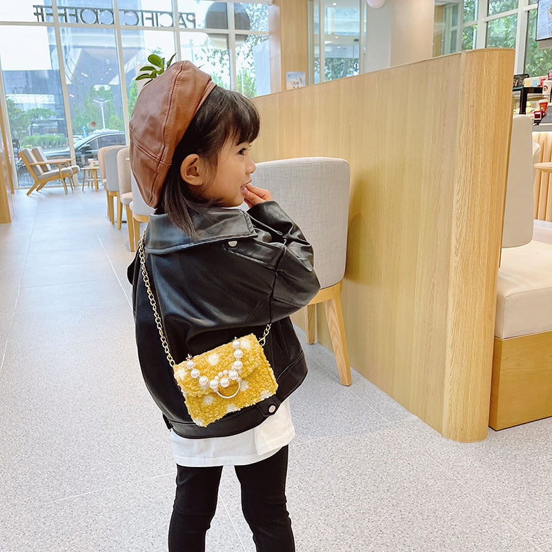 Lamb Hair Wave Point Child Girl Pearl Bag