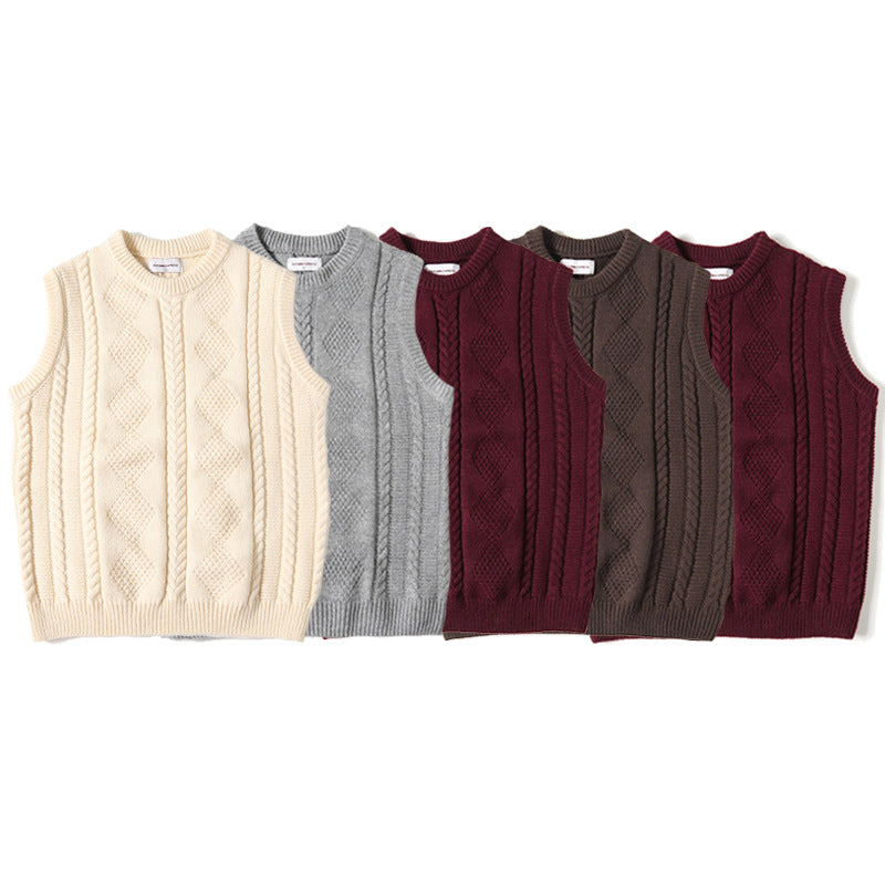 Jacquard Rundhalset Strikket Løs Tyk Cable-knit Sweater Vest Mode