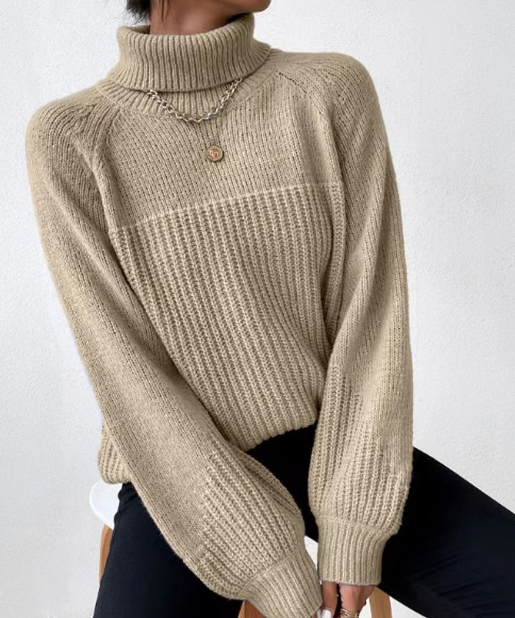 Simple Lapel Raglan Sleeves Pullover Knitted Sweater Women