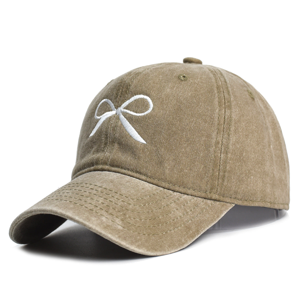 Vasket retro-baseballkasket til kvinder med slidt look og broderet sløjfe