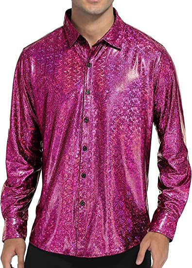 Men's Formal Solid Color Casual Sequin Button-up Shirt