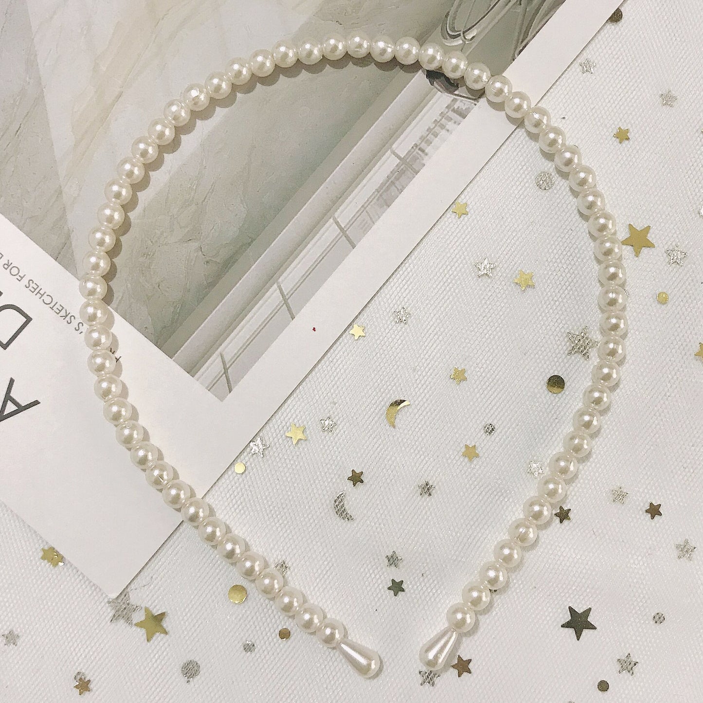 Women's Pressed Hair All-match Pearl Headband Three-piece Set