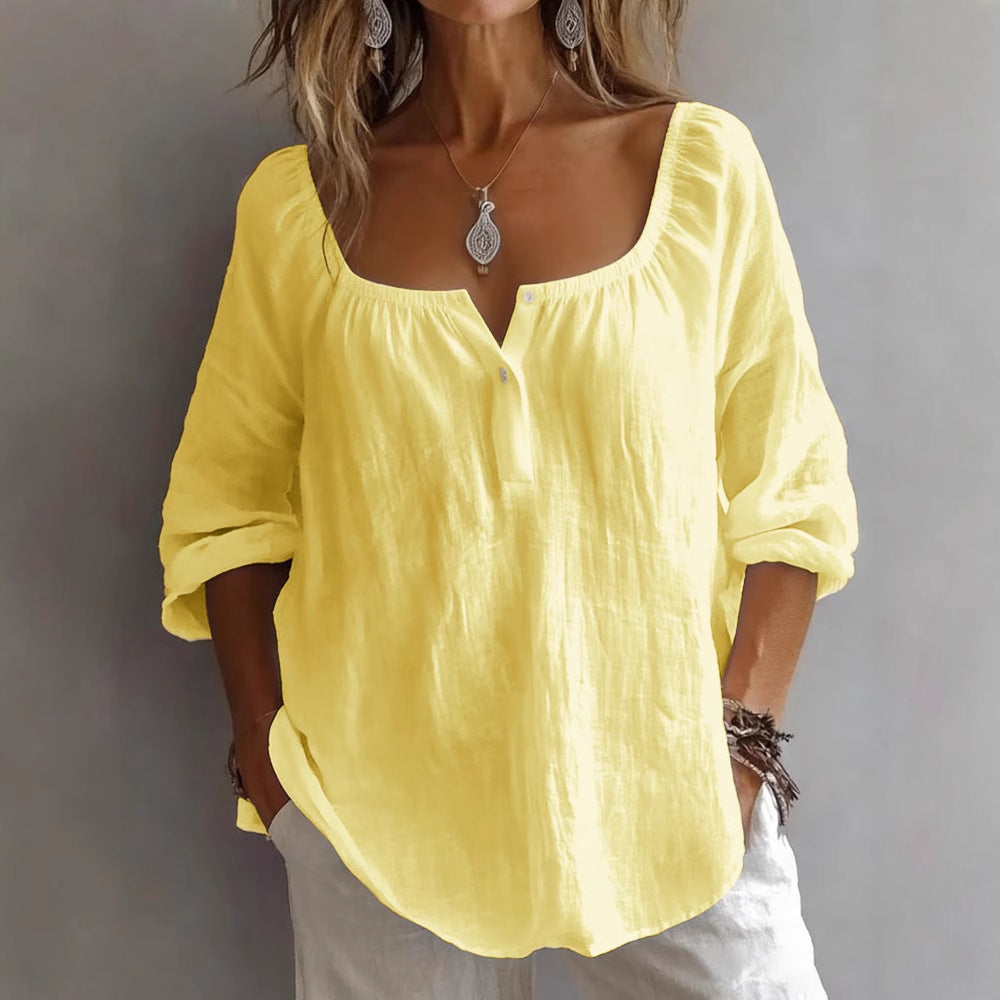 Womens Casual V-Neck Long-Sleeve Pullover T-Shirt In Solid Colors And Multiple Shades
