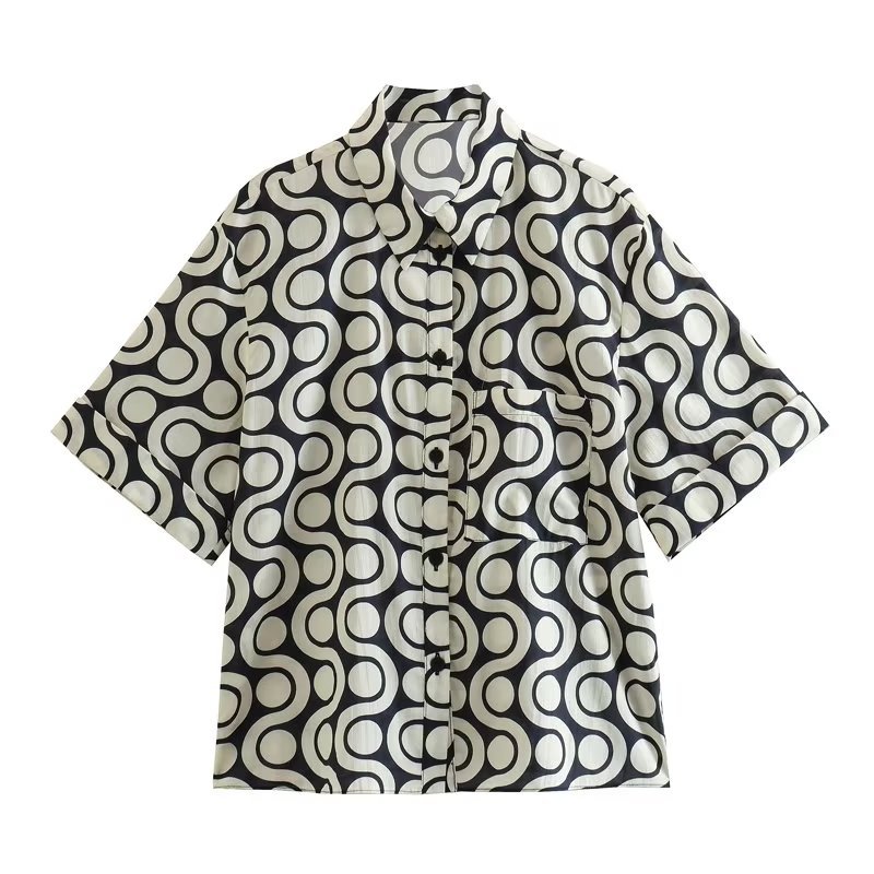 Cotton Short-sleeved Shirt With Pockets Casual Trousers