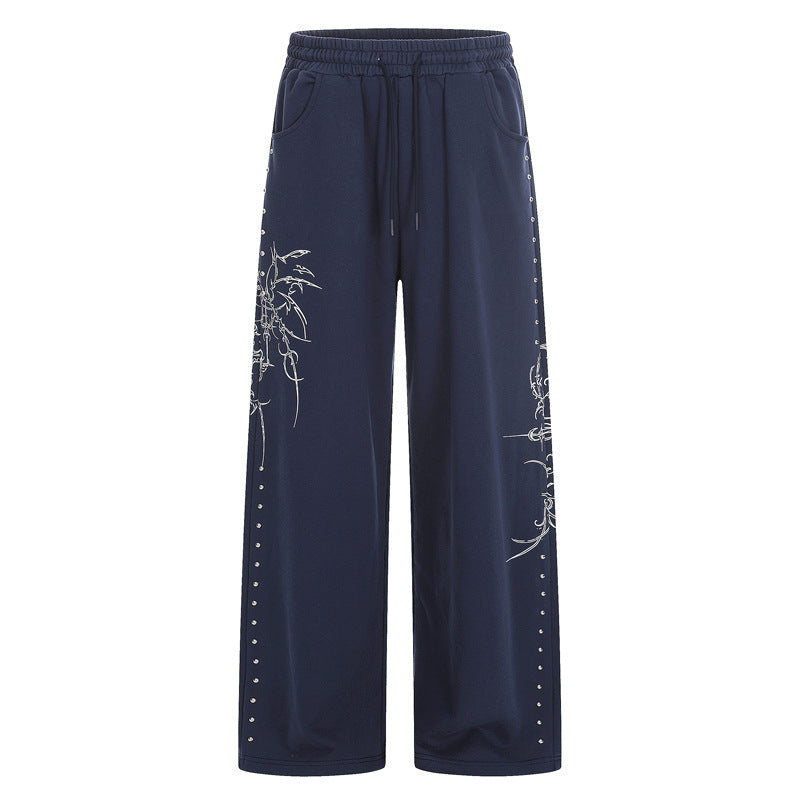 High-Street American-Style Design Womens Straight Joggers With Thorn Print