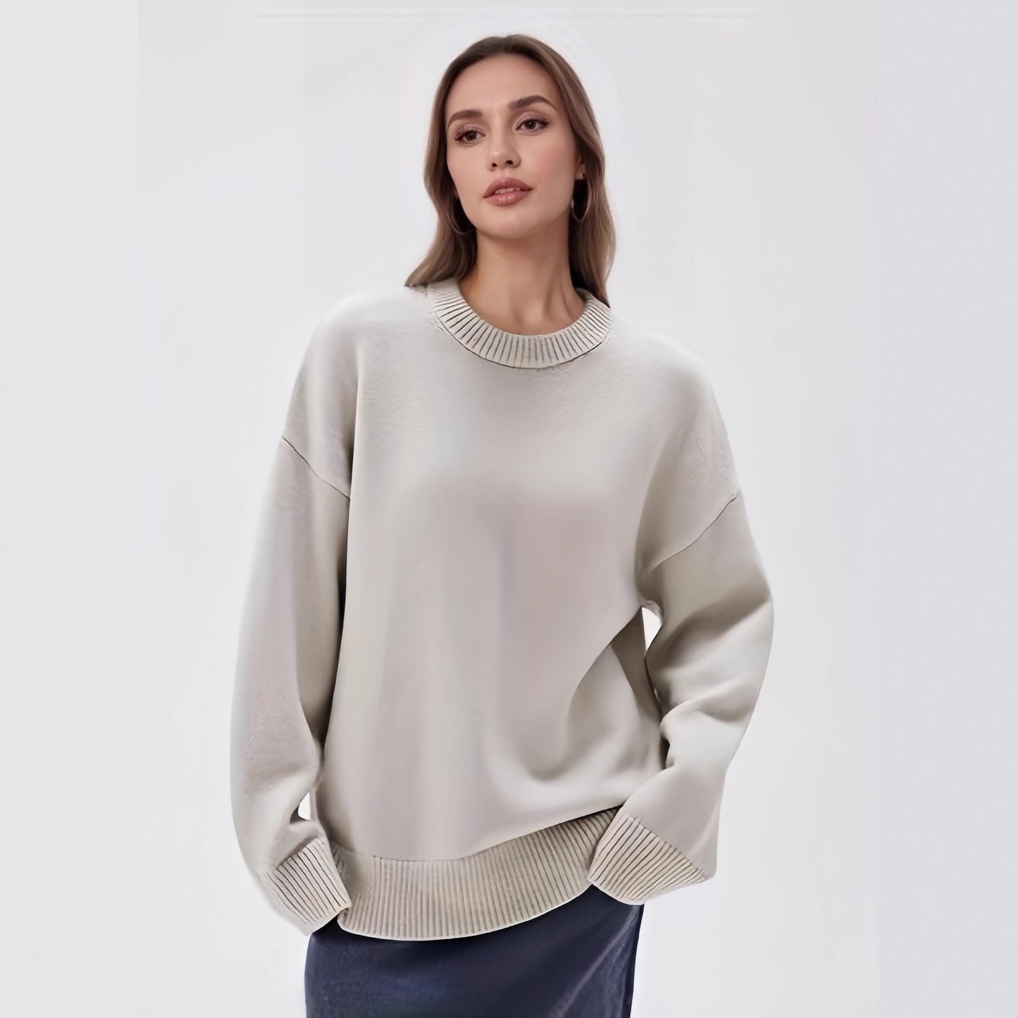 Loose Round Neck Solid Color Long-sleeved Thickened Sweater