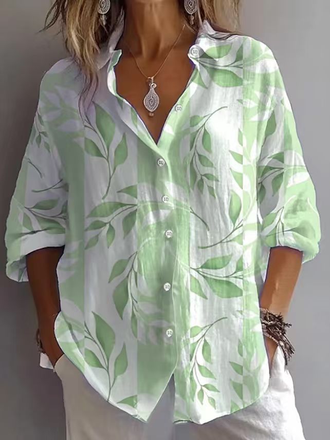 Spring Bestseller Women's Solid Color Linen Long Sleeve Casual Shirt