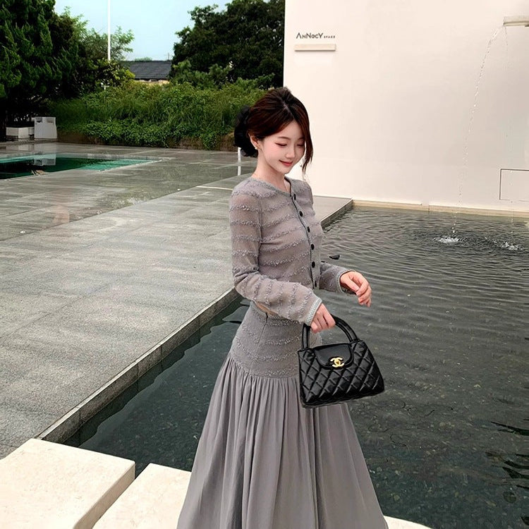 Women's Long Sleeve High Waist Long Dress Set