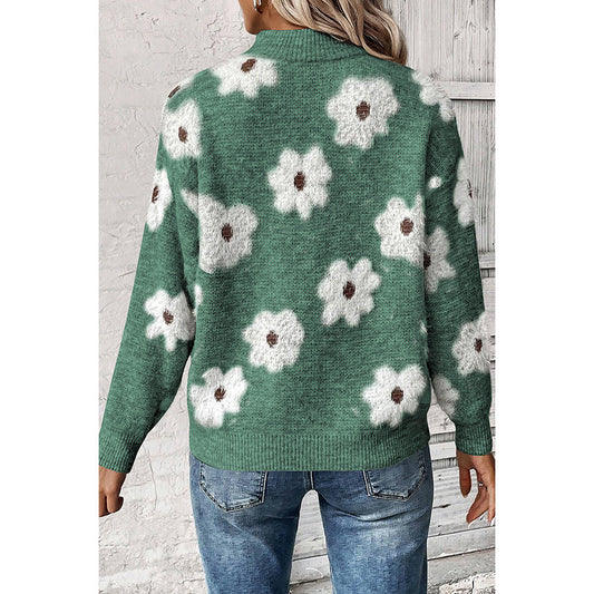 Women's Off-shoulder Sweater All-match Floral Printed Long-sleeved Top