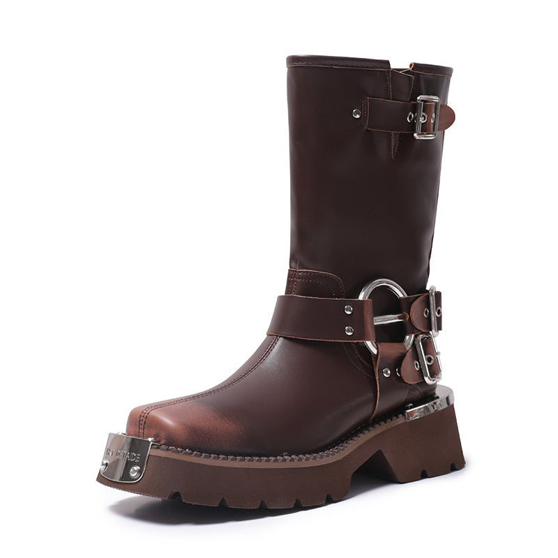Height Increasing, Brown Sleeve Western Denim Ankle Boots