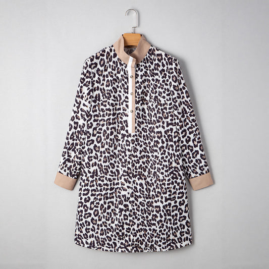 Vintage Animal-Print Long-Sleeve Dress For WomenVersatile And Easy To Style
