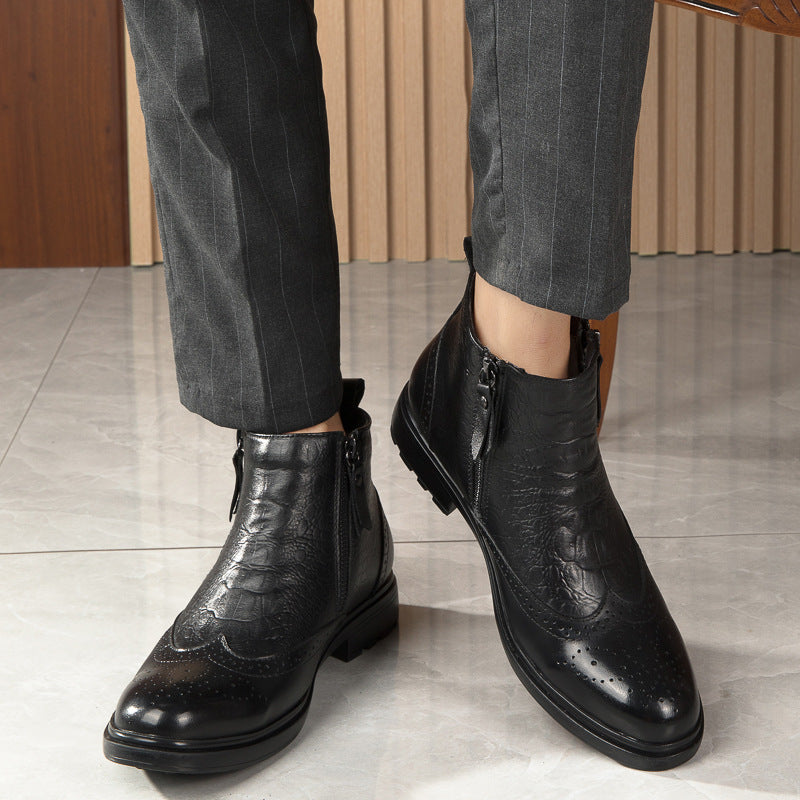 Høje Lædersko Højdeforøgende Sko 46 Brogue Trendy Ankelstøvler