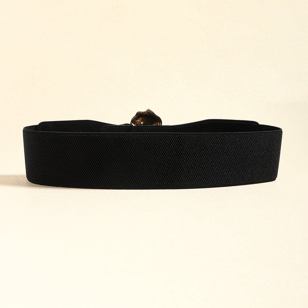 Elegant Women's Stretch Elastic Belt Metal Large Flower Needle Buckle Decorated Dress Shirt Waist Belt