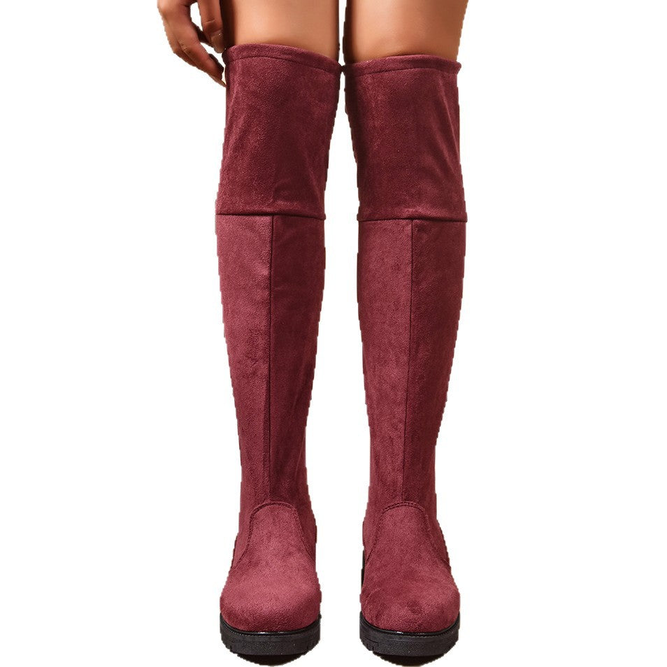 Women's Solid Colored Lace Up Knee High Boots