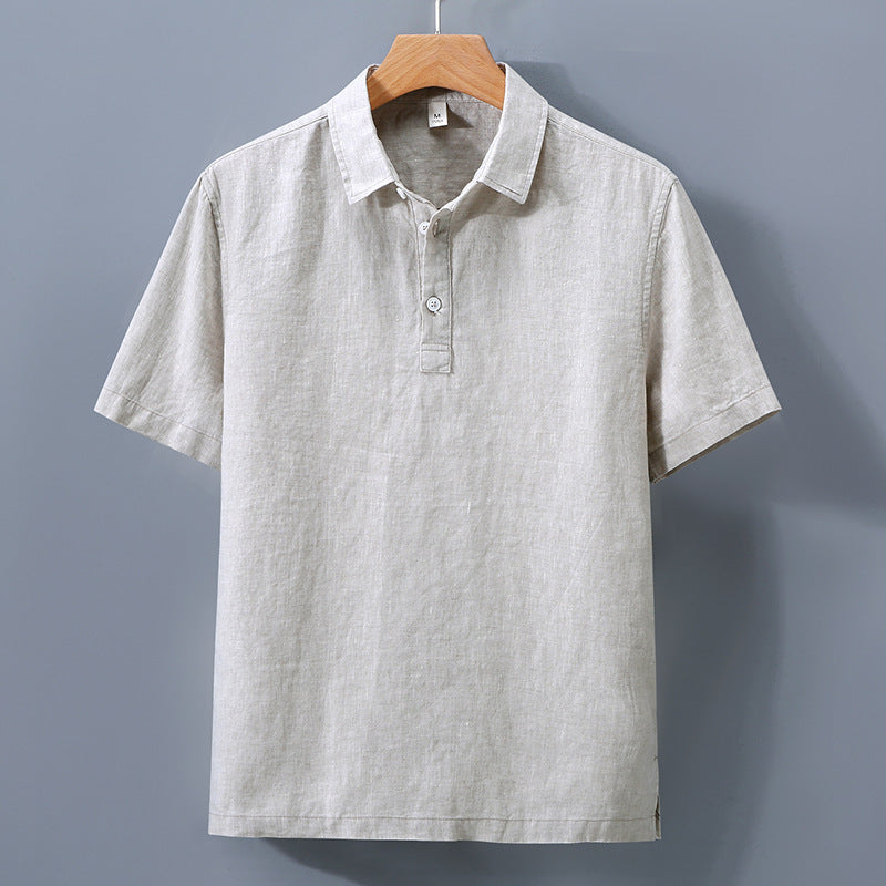 Arrival Mens Short-Sleeve Shirt In Pure Linen With A Turn-Down Collar