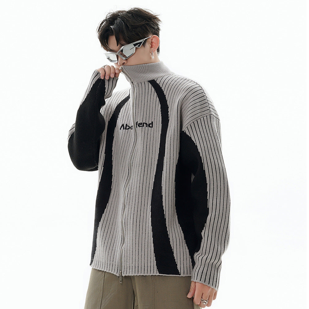 Men's Fashion Stripe Knitted Sweater Coat