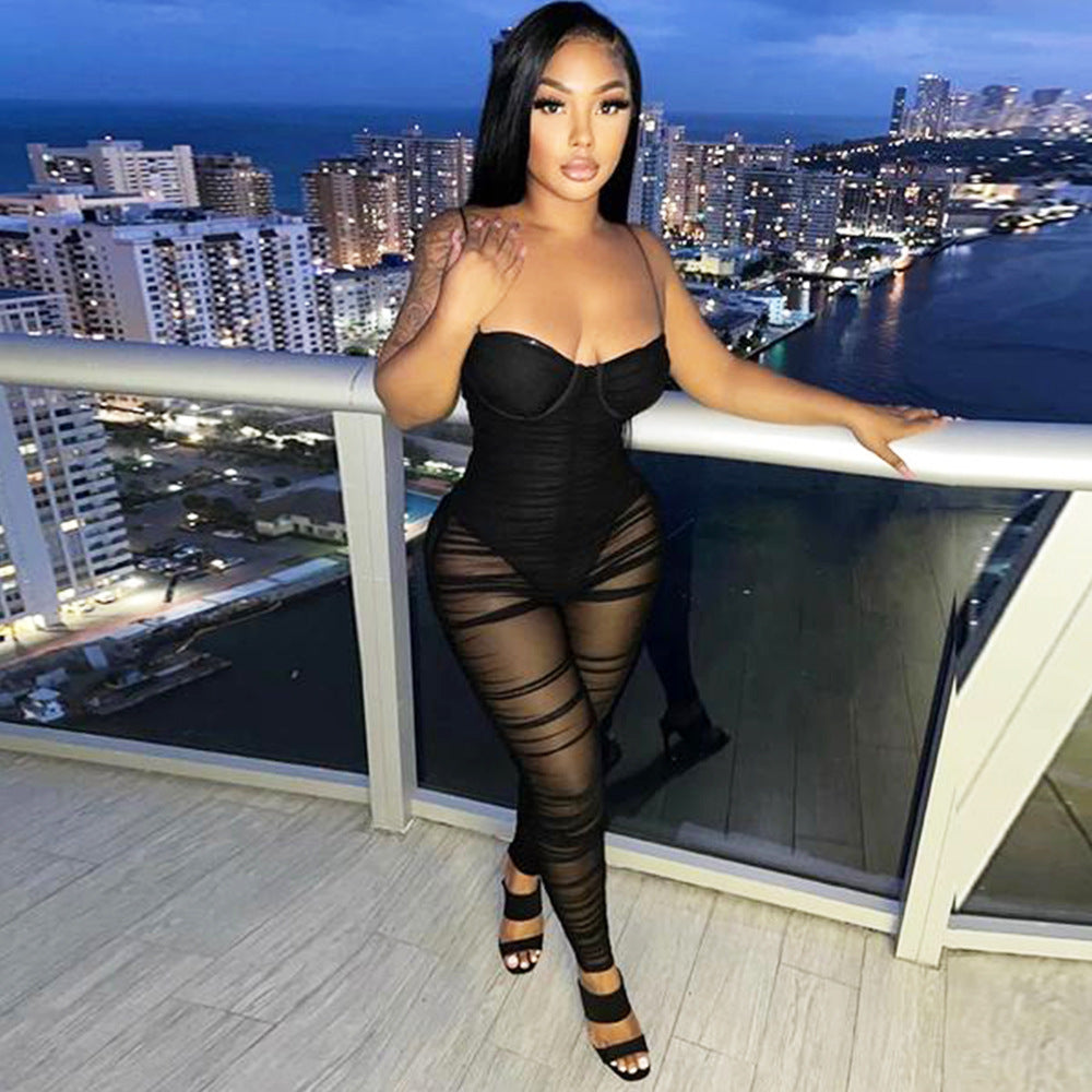 Women's See-through Suspender Jumpsuit