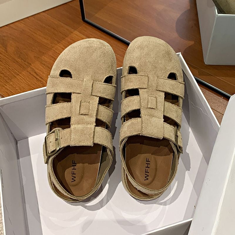 Retro sandaler med lukket tå og tovejs-hulfarvet hjemmesko