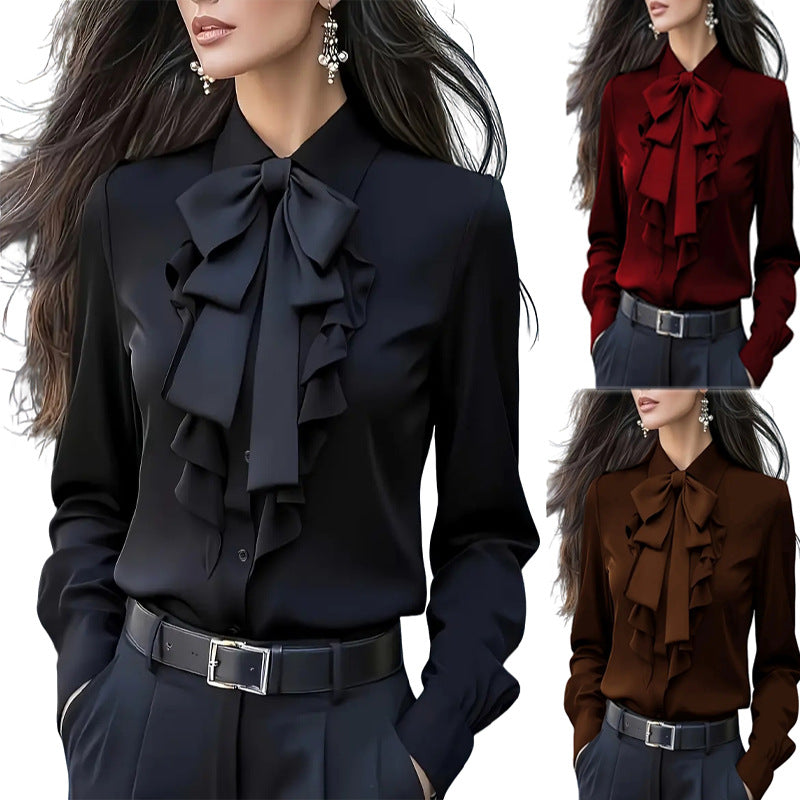 Sophisticated And Elegant Long-sleeve Solid-color Shirt