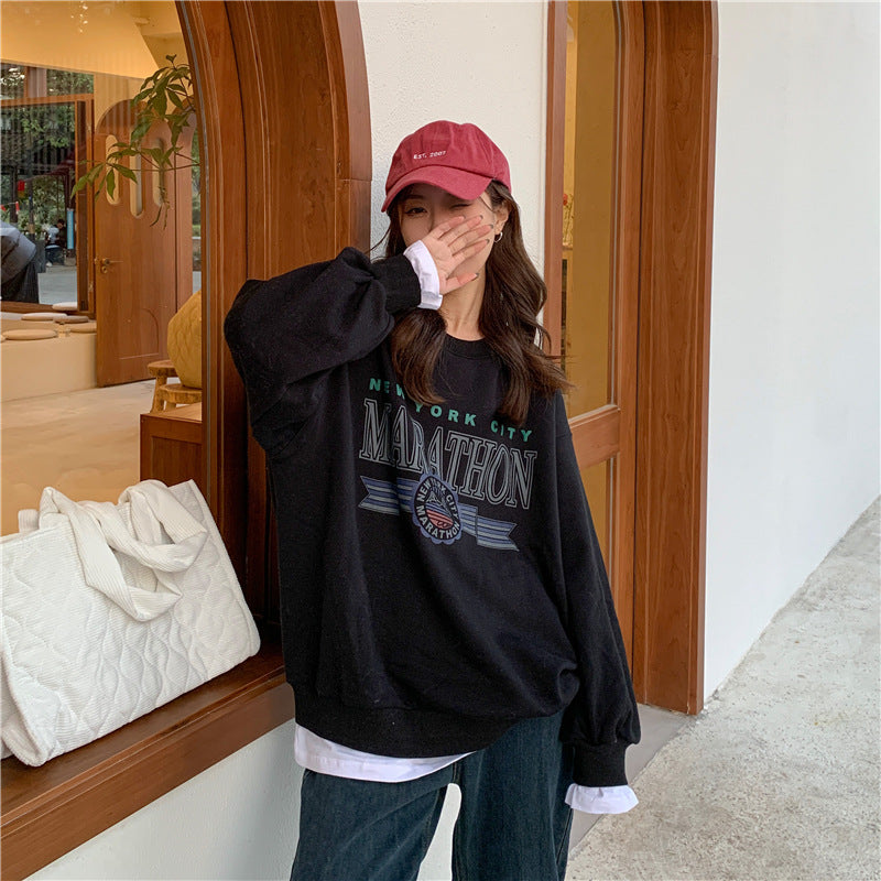 Retro False Two-piece Sweaters Women's Loose Thin Coat