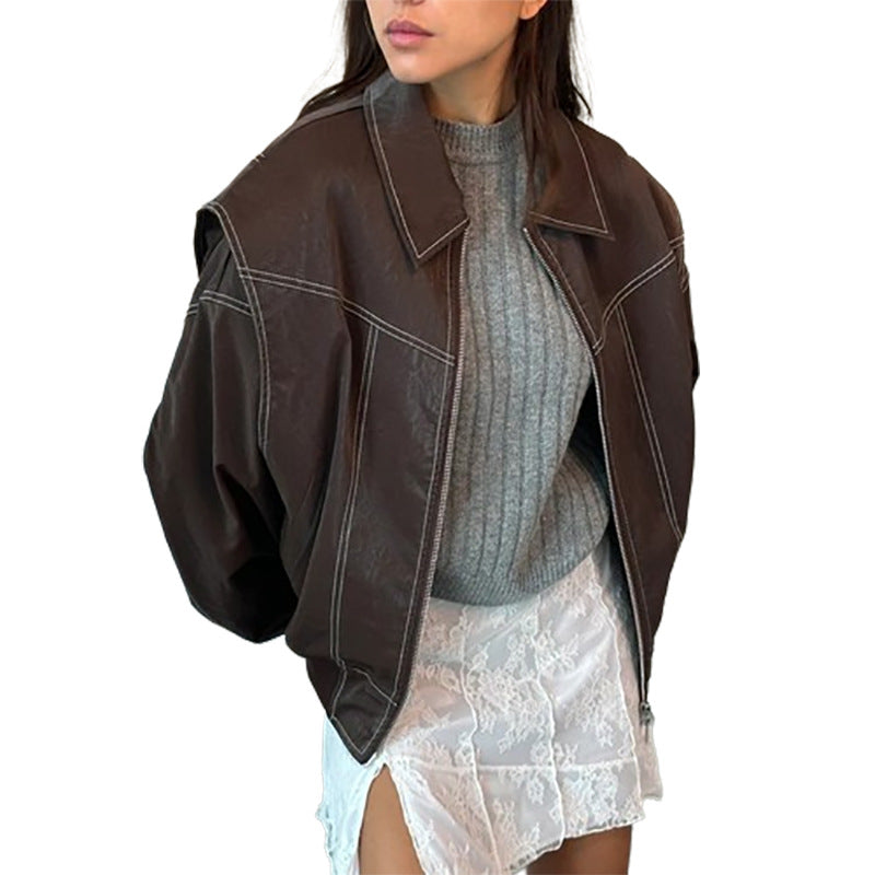 Lapel Long-sleeve Zipper Jacket Coat