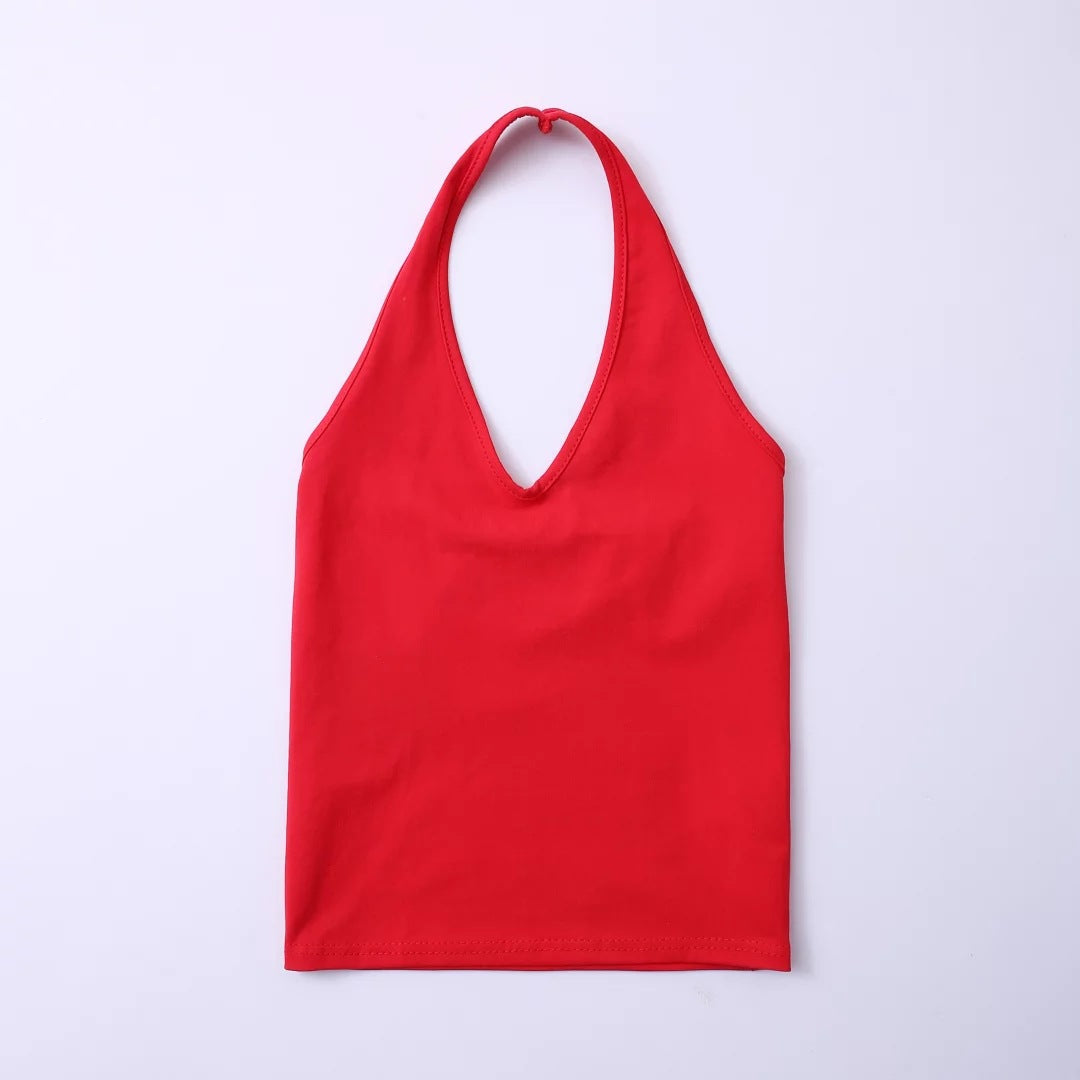 Solid Color Cropped Slim Back Showing Chest Halter Camisole