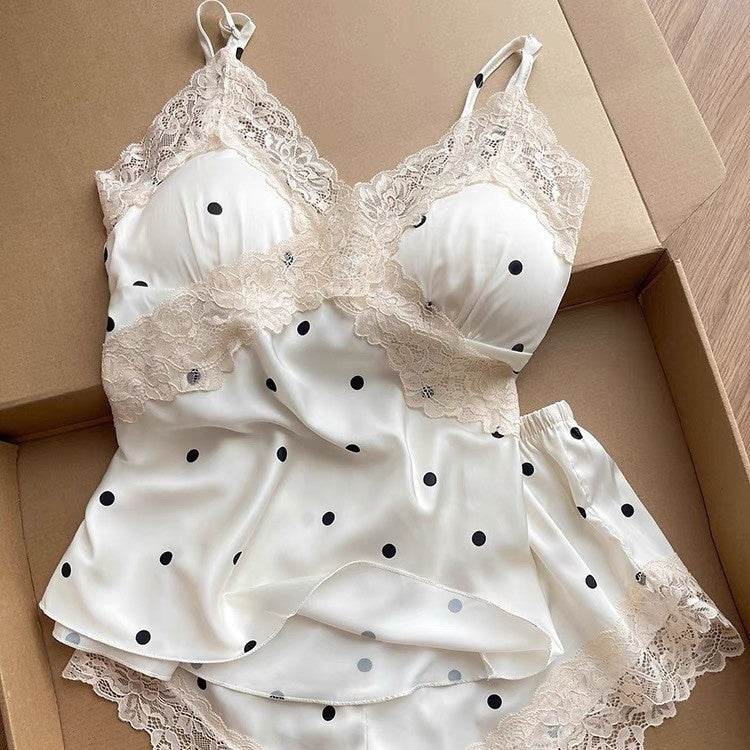 Polka-Dot Summer Lace Camisole And Shorts Womens Set