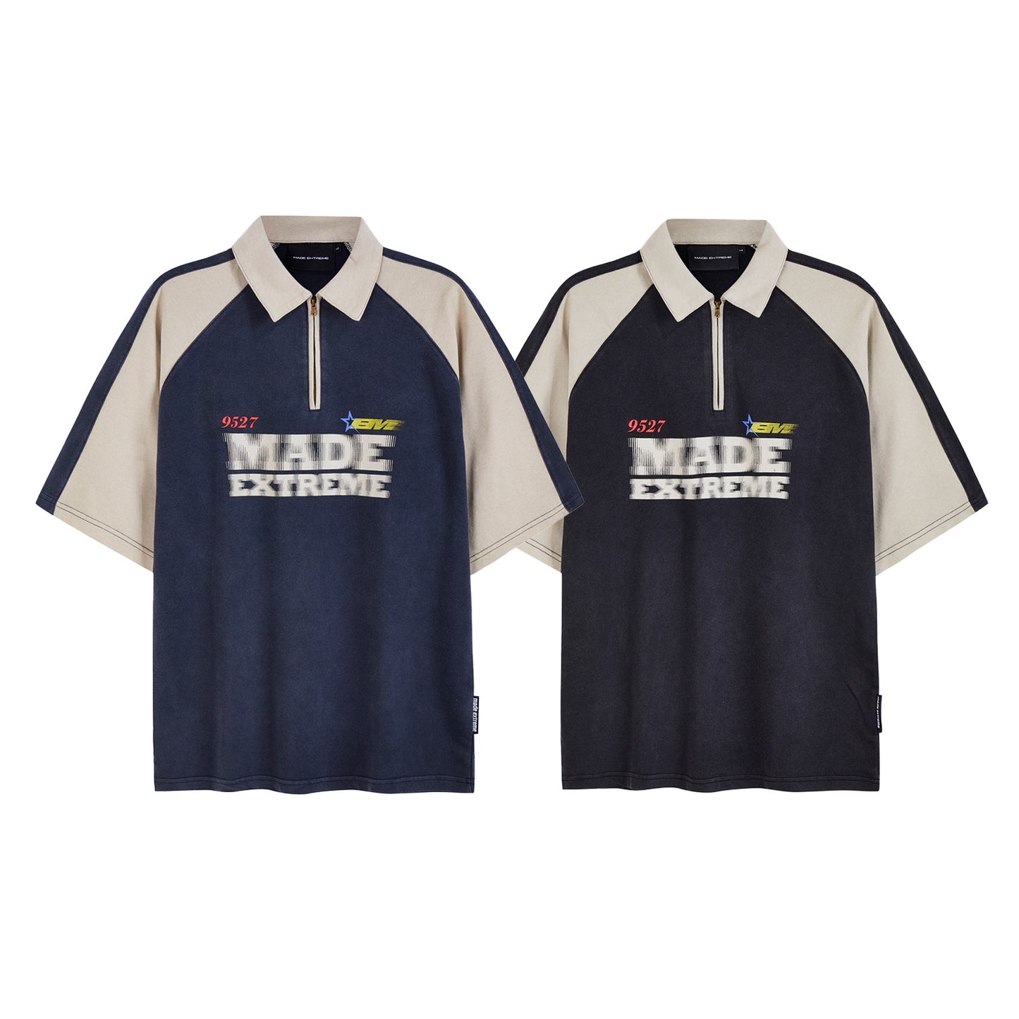 Retro Contrast Color Half Zipper Printed Letter Short Sleeve Polo Shirt