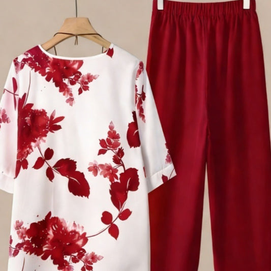 Womens Floral-print Crew-neck Short-sleeve Top