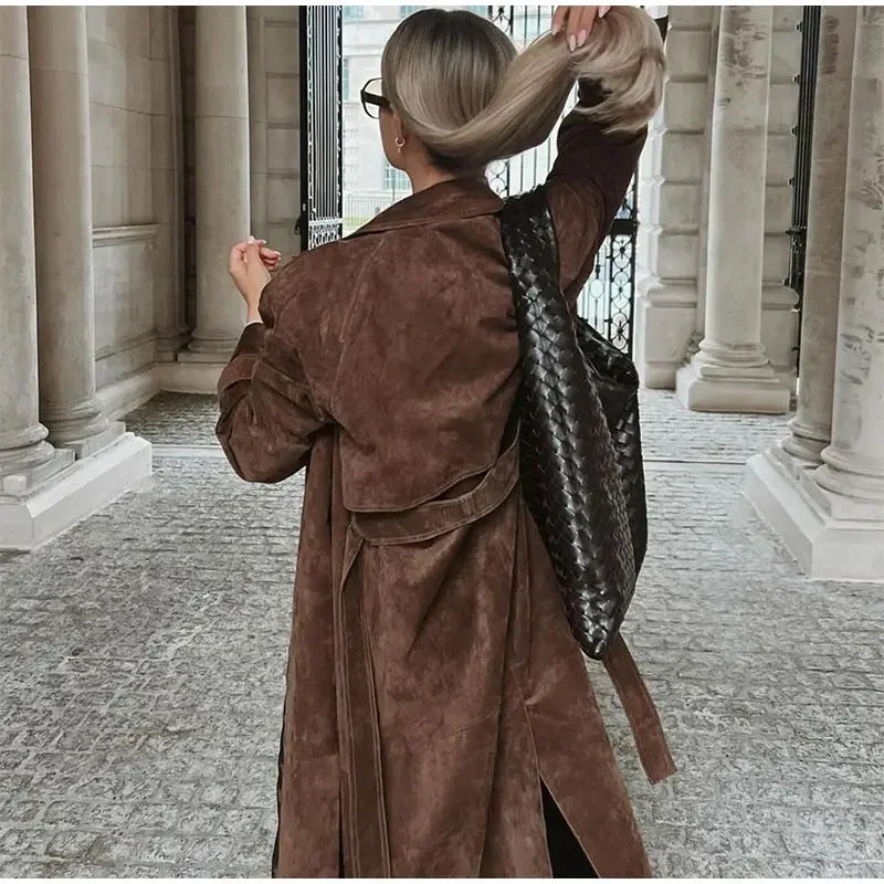 Jesienny damski elegancki płaszcz trencz
