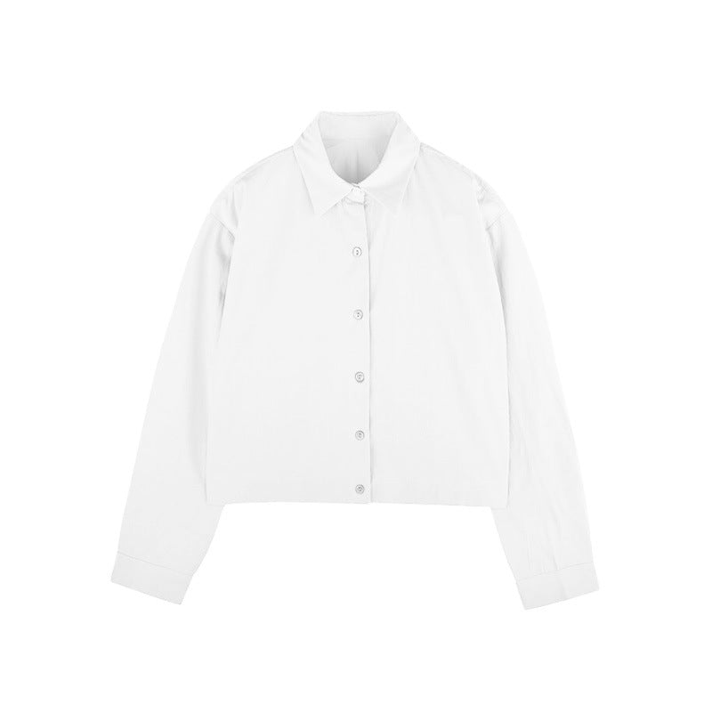 Cotton Hem Elastic Waist Slimming Solid Color Long Sleeve Shirt