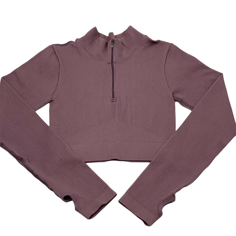Seamless FallWinter Zippered Form-Fitting Long-Sleeve Bootcut Drawstring Fitness Pants Yoga Outfit Set