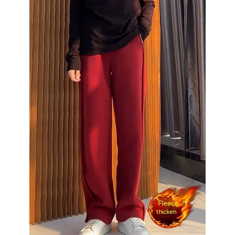 Fleece-lined Thick Track Pants Women's Wide-leg Pants