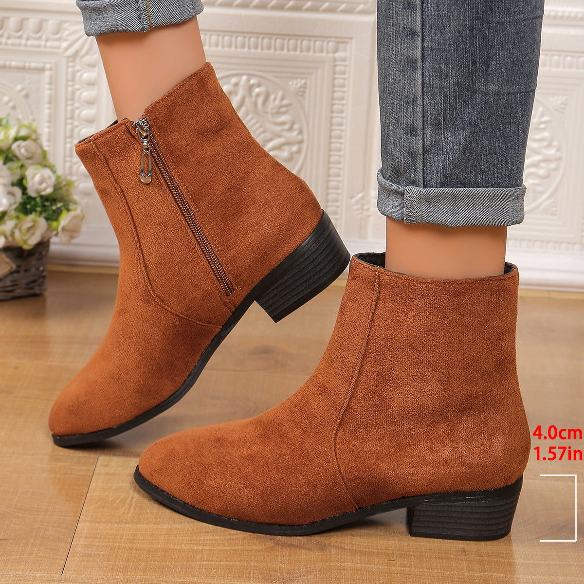 Suede Dr Martens Chunky Heel Short Women's Boots