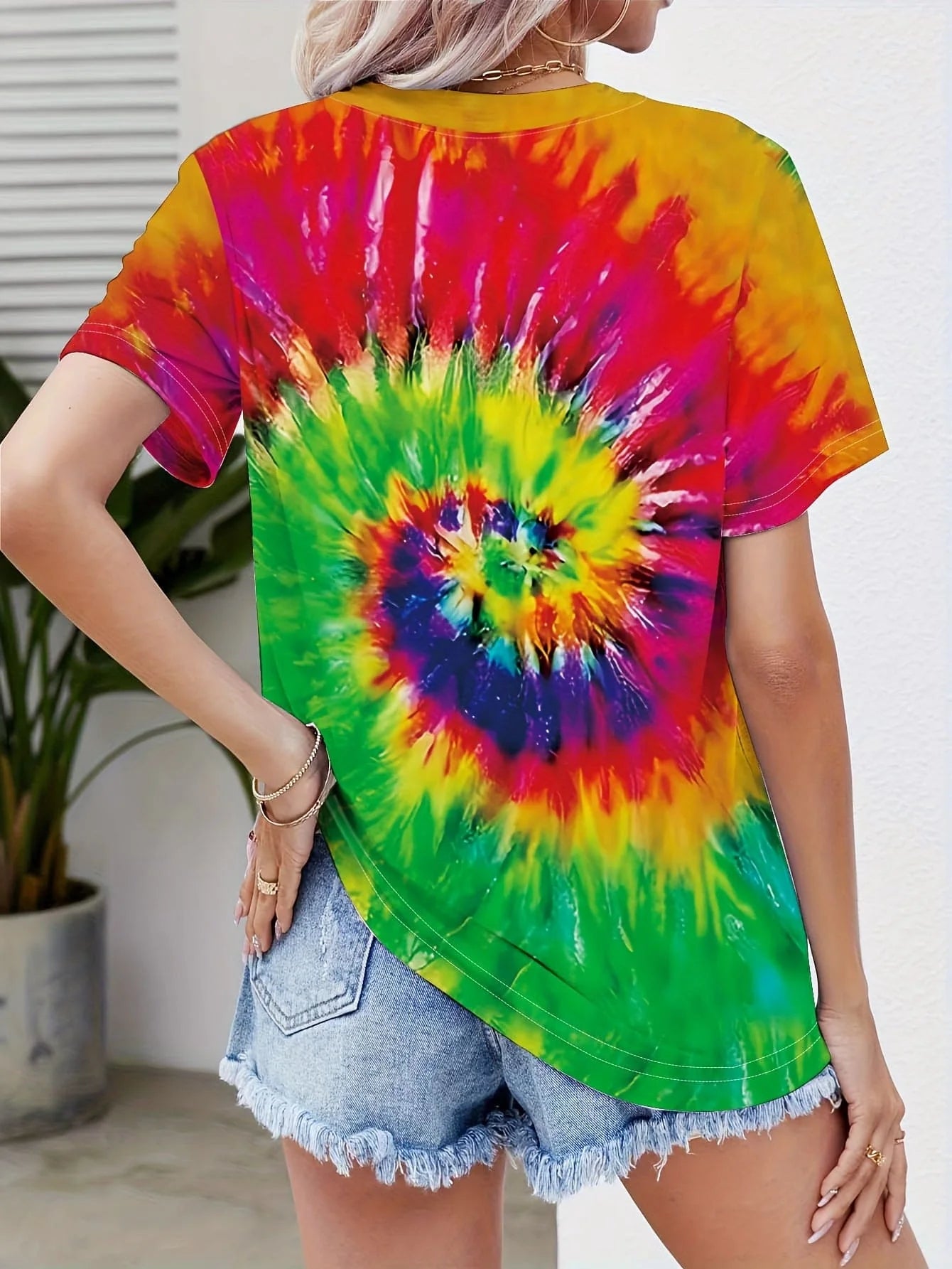 Round Neck Women's Cotton-like Short-sleeved Tie-dye T-shirt