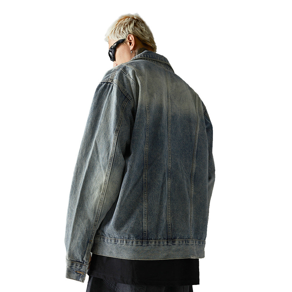 Washed And Worn Denim Clothes Jacket Men's Punk