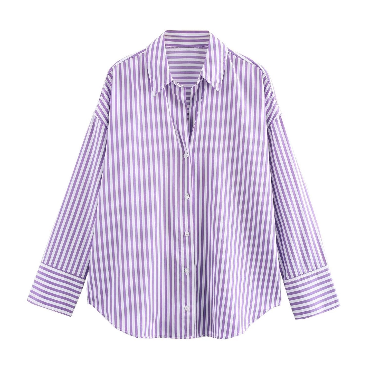 Women's Lapel Collar Multi-Color Long-Sleeve Single-Breasted Shirt