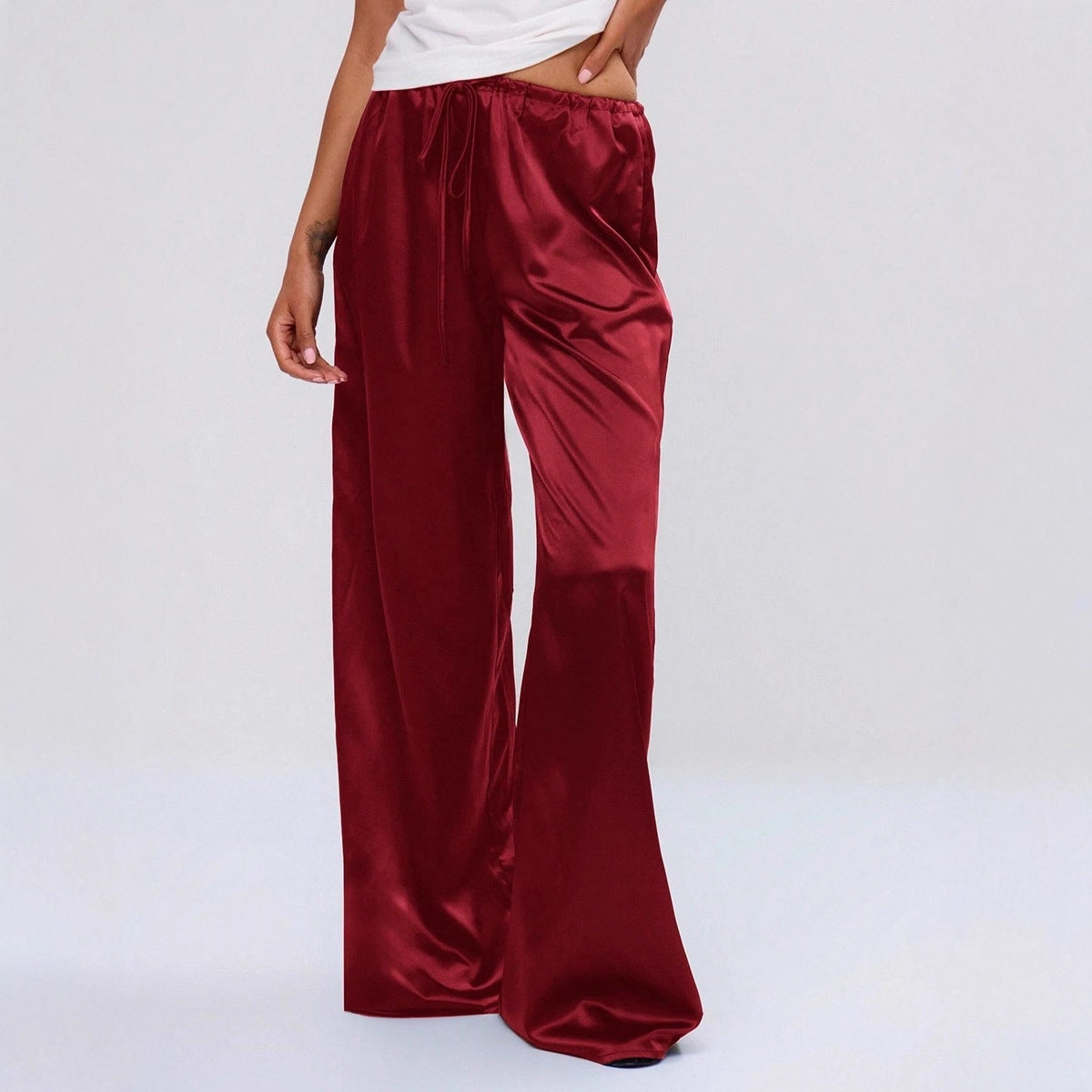Satin Loose Wide Leg Drawstring Long Pants
