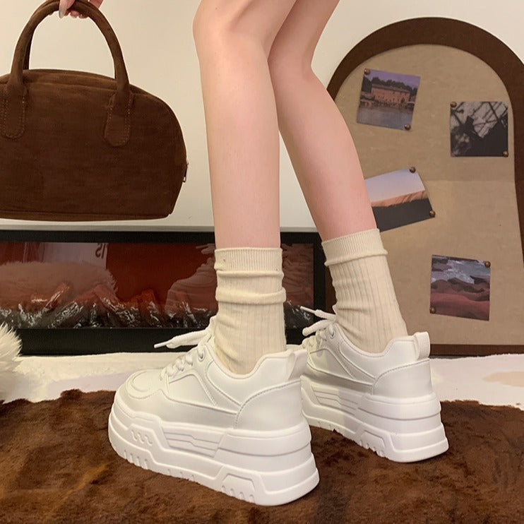 Platform Heel All-matching And Lightweight Raise The Bottom White Shoes