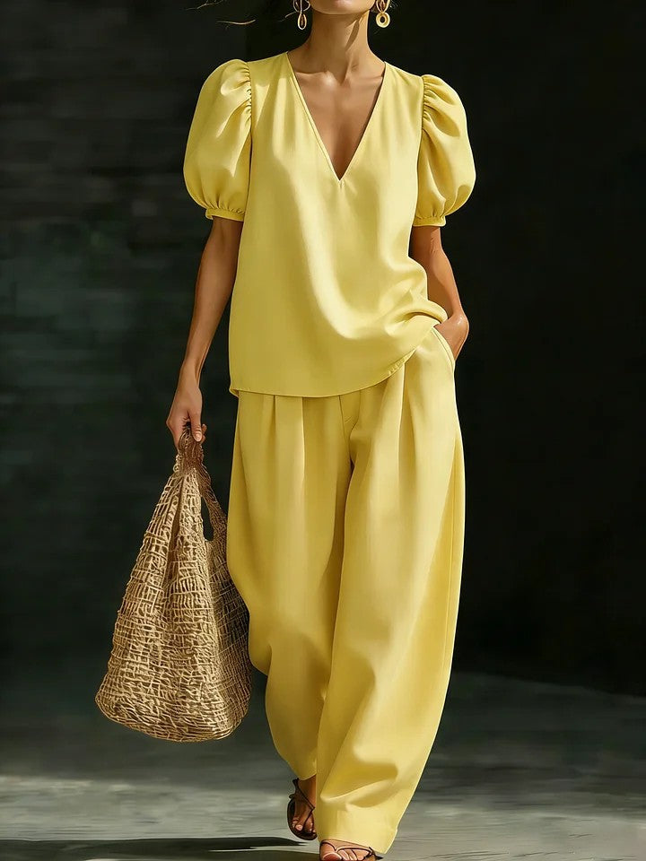 V-Neck Short-Sleeve Fashionable Casual Womens Set