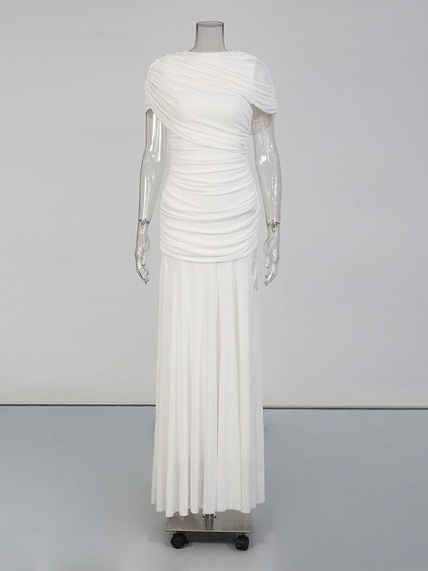 Sleeveless Turtleneck Dress With Gathered Waist