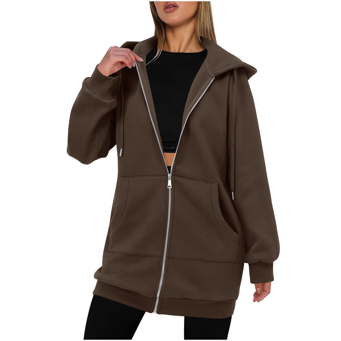 Womens Mid-length Hoodie Sweatshirt With Long Sleeves Long Outerwear