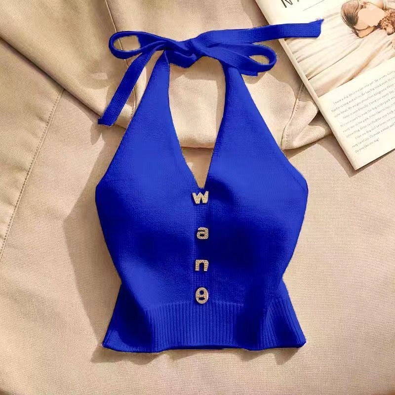 Summer Design Sense Off-the-shoulder Short Hot Girl Halter Spaghetti Straps Vest